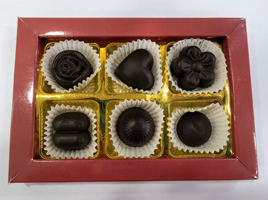 Six pieces of centre filling chocolate.