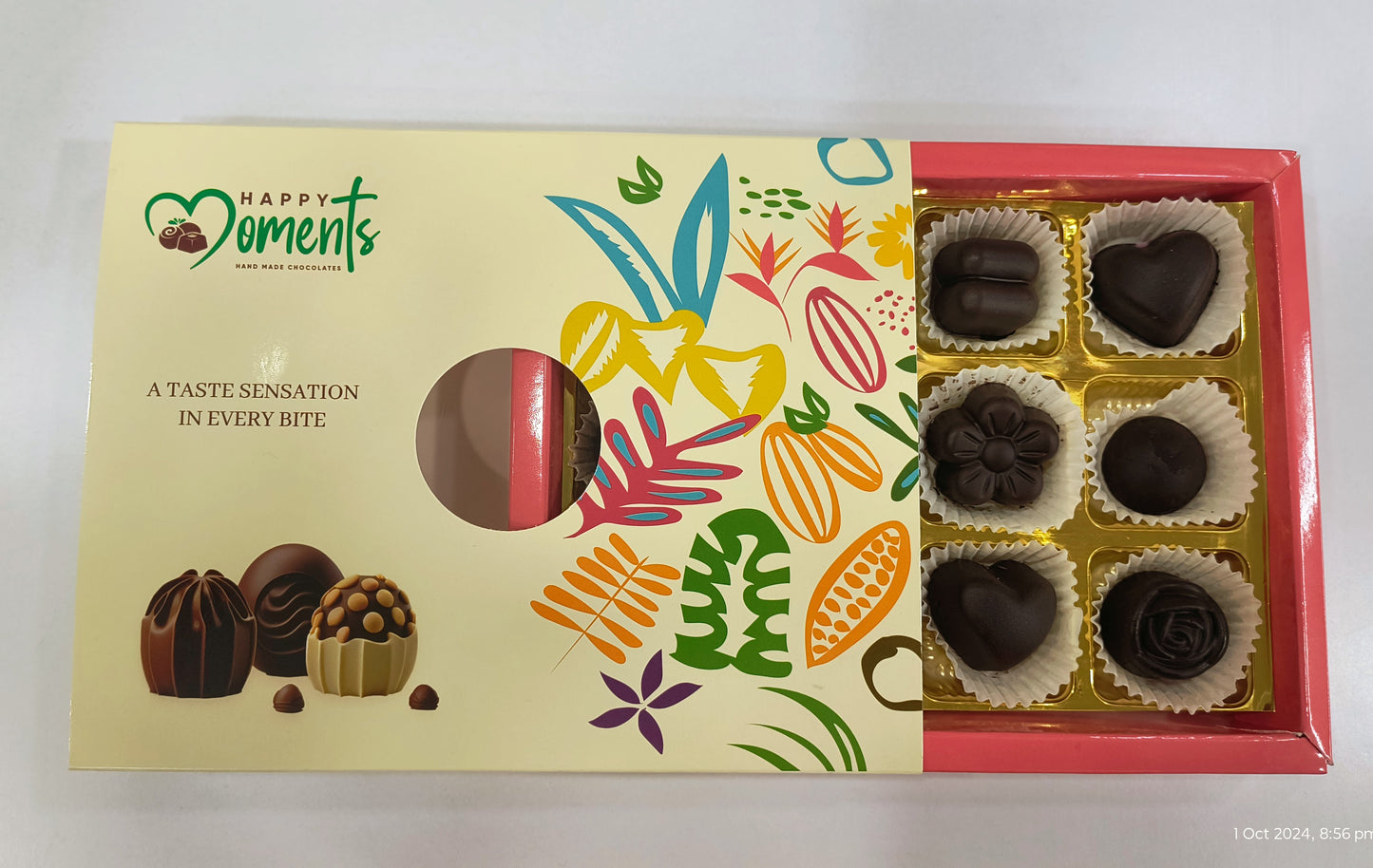 Tweleve pieces of centre filling chocolate.