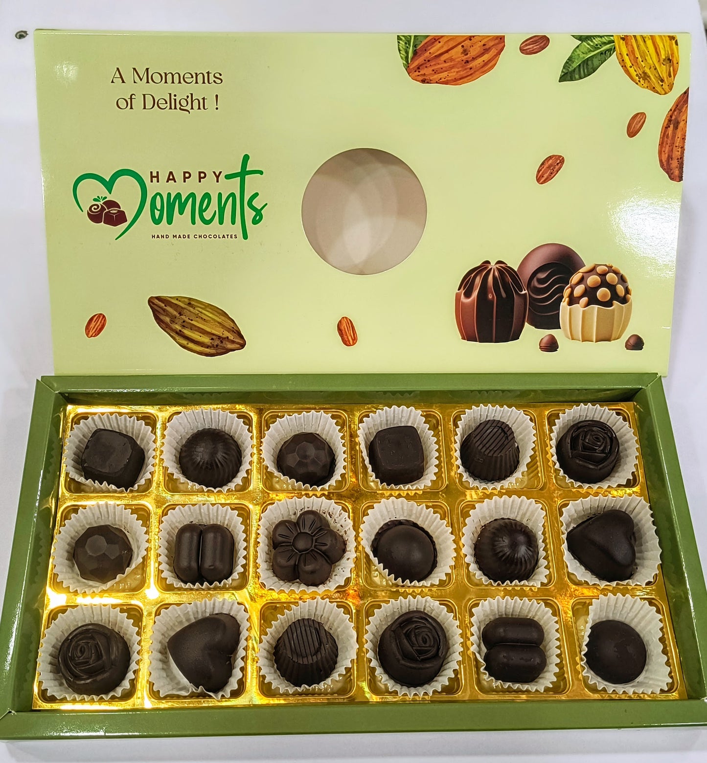 Eighteen pieces of the centre feeling chocolate.