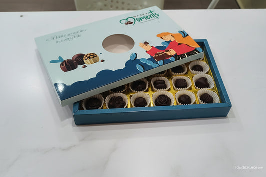 Chocolate box with cartoon design on a white surface