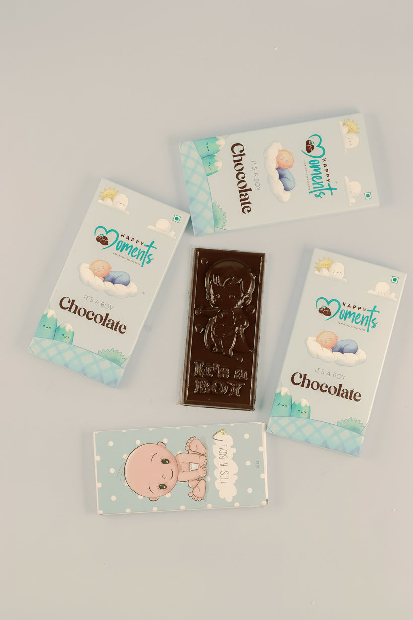 Chocolate bar with decorative packaging on a gray background