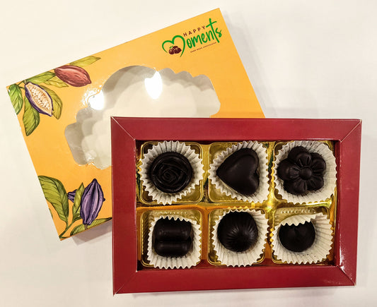 Six pieces of centre filling chocolate.